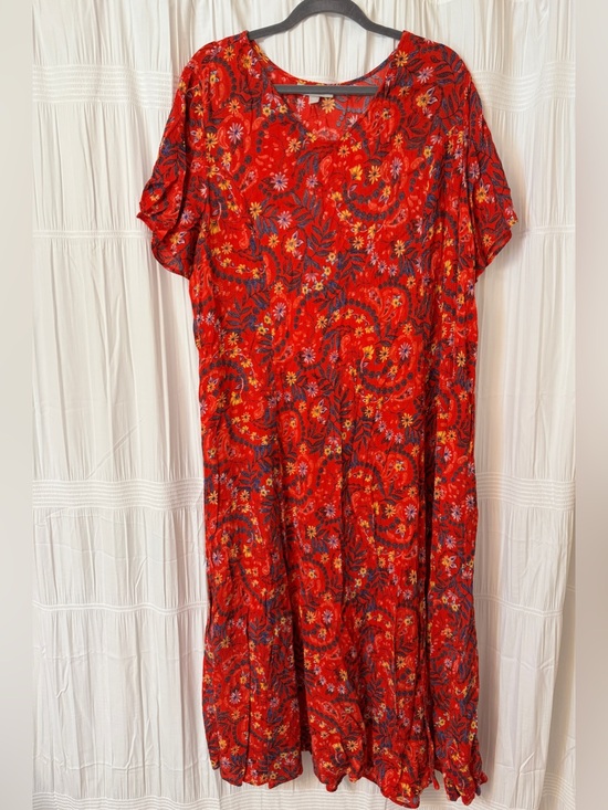 Woman Within Dresses & Skirts - Woman Within Red Floral crinkle Maxi Dress with V-Neck